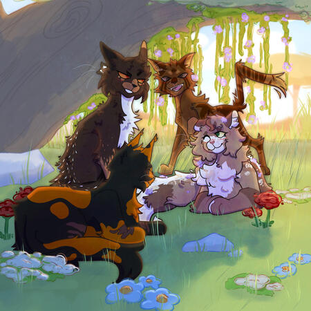 four full bodies wiith cell-shading and a complex background ($55 USD)